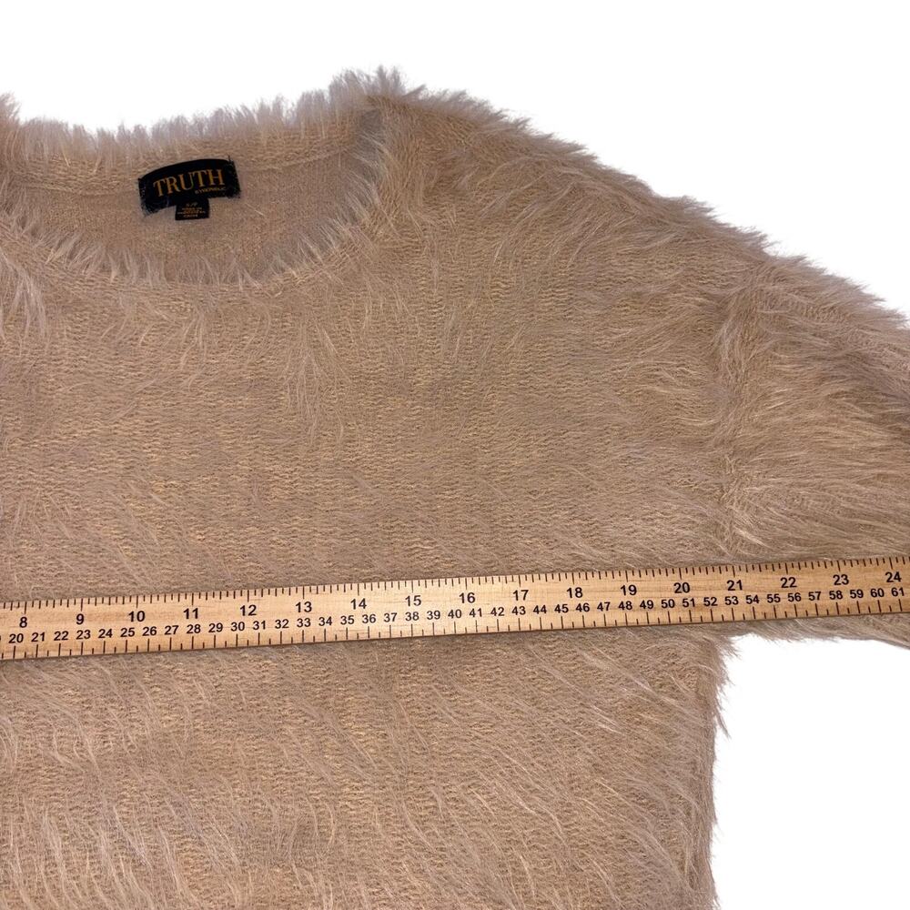 Truth by Republic Shaggy Fuzzy Knit Sweater size S Beige Cozy Y2k - Picture 8 of 10